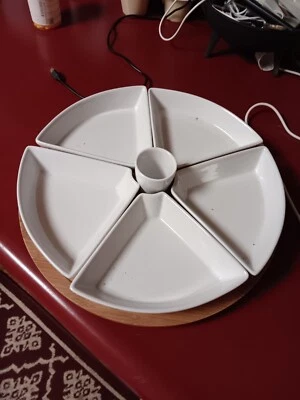 Threshold White 6-pc. Divided Porcelain Bamboo Lazy Susan Serving Set-NEW - Image 1 of 3