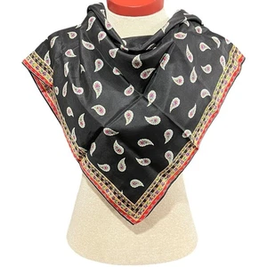 Silk Paisley Scarf 29 x 31" Black Background and Multicolor Unbranded No Tag - Picture 1 of 9