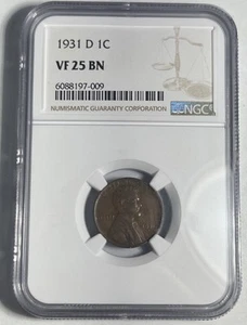 1931-D LINCOLN WHEAT CENT GRADED NGC VF25 - Picture 1 of 2
