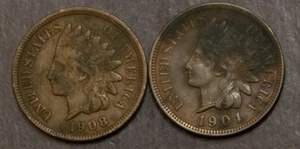 1904 & 1908 Indian Cent Damage Better Details Lot 2441A - Picture 1 of 2