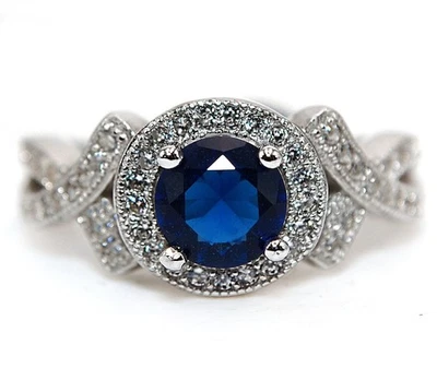 1CT Treated Blue Sapphire & White Topaz 925 Sterling Silver Ring Sz 8 MM3-3 - Image 1 of 3