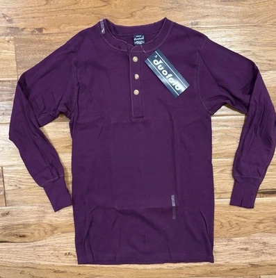 Camisa Térmica Manga Larga Henley Púrpura Dos Botones Nuevo de Lote Antiguo Hecha en EE. UU. Para Hombre’s M Foto 1 de 4