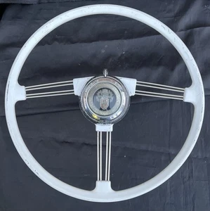 AUSTIN A40 SOMERSET WHITE STEERING WHEEL + INDICATOR HORNPUSH BOSS SEE PHOTOS - Picture 1 of 24