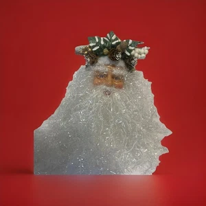 Vintage Weihnachtsmann Kopf Baumschmuck Glitzer lockiges Haar & Bart 10" Kunststoff - Bild 1 von 6