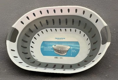 Fabuloushome Collapsible Laundry Basket White w Gray Accent Open Box NEW - Image 1 of 4