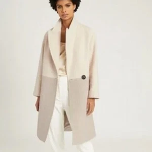 REISS Vale Color Block Wool Blend Cream Taupe Longline Coat 4 Light Academia - Picture 1 of 11