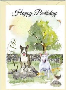 Bull Terrier Dog (4"x 6") Birthday Card with blank inside - by Starprint - Picture 1 of 1