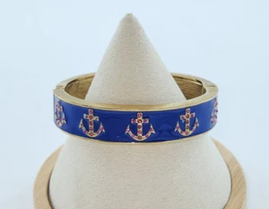 Bracciale Betsey Johnson Tono Oro Cerniera Smalto Blu Pietre Rosa Ancoraggio Nautico - Foto 1 di 12
