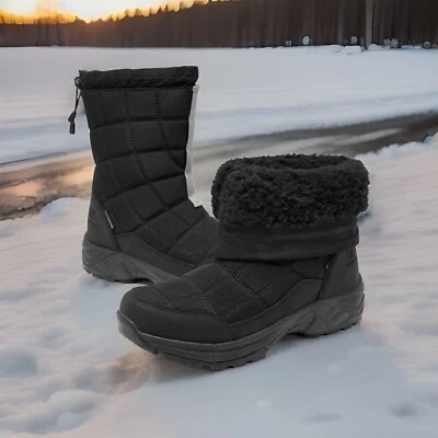 Fran Willor 11M Botas Negras Impermeables Invierno Clima Frío Lluvia Nieve Hielo Viento Foto 1 de 4