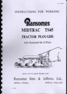 Ransomes "Midtrac TS45" gezogener Pflug Anleitung und Teilebuch - Bild 1 von 1