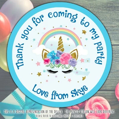 Pegatinas personalizadas para fiesta de cumpleaños de unicornio para conos dulces. Entrega rápida Foto 1 de 4