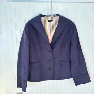 J.Crew 100% Linen Navy Blue 3 Button Lined Blazer With Cape Back Size 6 - Picture 1 of 11