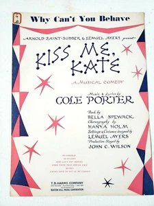 Vintage Antique Sheet Music KISS ME KATE WHY CAN'T YOU BEHAVE 1948 Cole Porter - Picture 1 of 4
