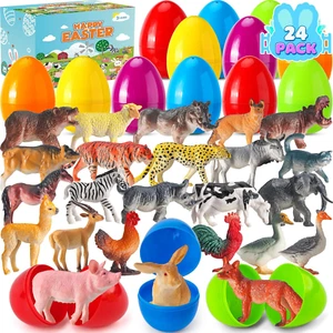 24pk Easter Eggs with Realistic Animal Toys for Kids Hunt Basket Filler Prize - Picture 1 of 8