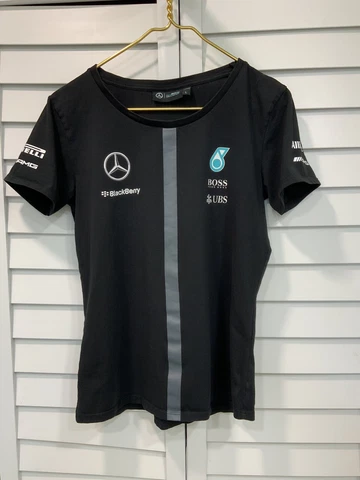 Mercedes Benz AMG Petronas F1 Women's Large Logo T-Shirt Black Formula One Team Cover