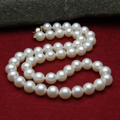 Collar único de perlas blancas redondas cultivadas de agua dulce natural de 9-10 mm 18" Foto 1 de 4