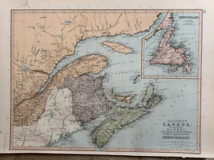 1891 EASTERN CANADA NEW FOUNDLAND NOVA SCOTIA COLOUR MAP BY W.G. BLACKIE - Picture 1 of 3