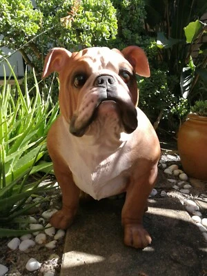 LIFE SIZE 51CM SITTING REALISTIC BULLDOG HOME GARDEN ANIMAL STATUE ORNAMENT  - image 1 of 4