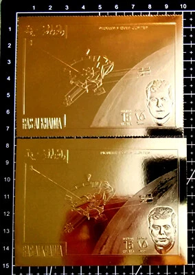 1972 perf + imperf MNH Space Pioneer JFK Gold Kennedy 2 Stamps Mi €70.00 - Image 1 of 4