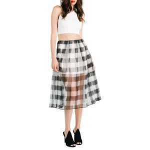 NWT Kendall & Kylie Silk Black White Organza Checks Sheer Skirt Size Medium - Picture 1 of 11