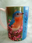 Colorful Eastern Bluebird Mug, Pink Spring Buds, Sialia Sialis