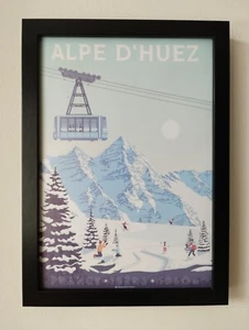 Alpe D'huez France Ski Print Picture Canvas Quality Textured Paper A4 - Picture 1 of 5