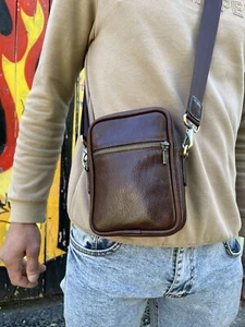 Borsa messenger da uomo in pelle fatta a mano, borsa per il tempo libero, dimensioni 7,5 pollici * 5,5 pollici. - Foto 1 di 19