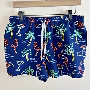 Chubbies Swim Trunks Mens L Neon Lights 3” Classic Flamingo Palm Trees Shorts - Picture 1 of 8