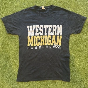 Vintage Western Michigan University Broncos Black Graphic T Shirt Mens Medium - Picture 1 of 8