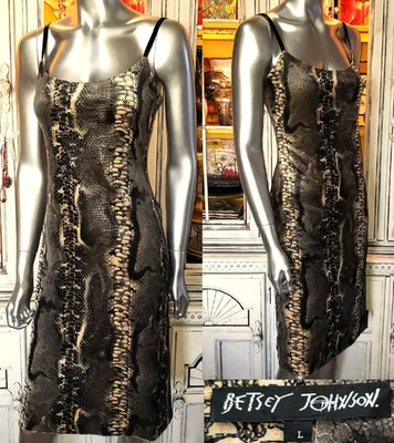 Vintage Betsey Johnson 90s Gray Black Snake Snakeskin Velvet Midi Slip Dress L - Image 1 of 4