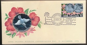 Cook Islands 1976 Wildlife Bird Large Silver $5 Coin & Stamp First Day Cover - Picture 1 of 1