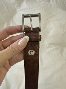 Coach | Herren Gr. 36 | Braun Strukturleder Gürtel Messing Silber Schnalle | Preppy - Bild 1 von 11