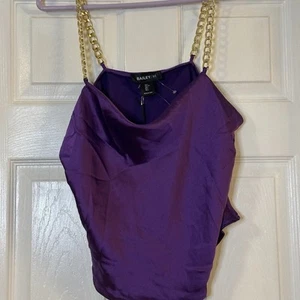 Bailey 44 Satin Purple Crop Top | Gold Chain Straps | Size L | NWT - Picture 1 of 5