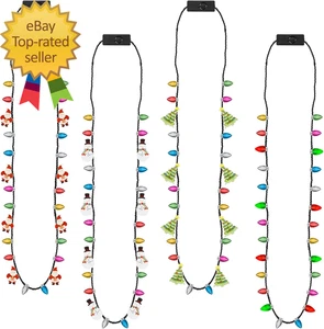 Christmas Necklace 4Pcs Light up Christmas Necklace Glowing Bulb Xmas Tree - Picture 1 of 8