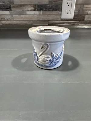 Giftco Inc Tea Light/Candle Holder Crock Look with Swimming Swan 3" X 3" - Image 1 of 4