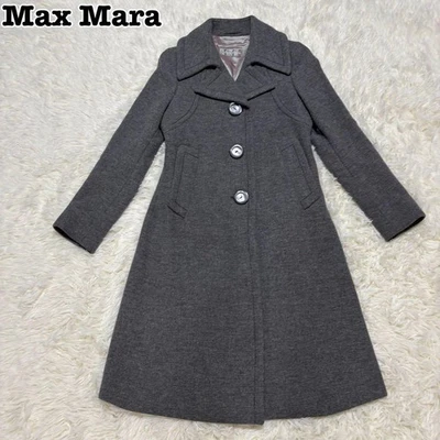 Max Mara Gray Angora Wool Long Coat Silver Tag Excellent Used Japan - Image 1 of 4