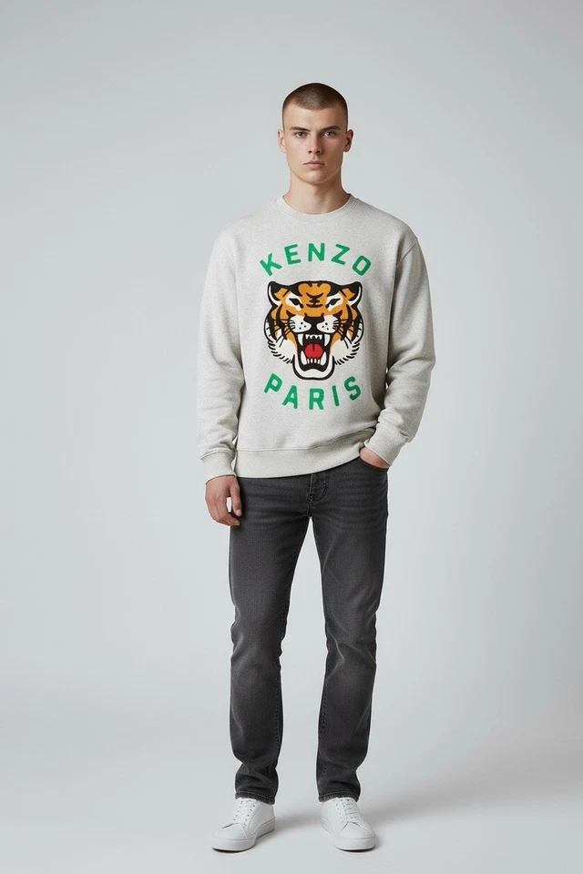 Sudadera Kenzo FE68SW1064MF TXT 0093A para hombre grande en gris nueva con etiquetas Foto 1 de 4