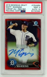 2016 Bowman Draft Chrome Draft Picks Auto Red /5 Matt Manning PSA 9 - Picture 1 of 2