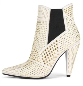 JEFFREY CAMPBELL NWOB $295 Studd Pointed Toe Leather Bootie White Gold Size 9.5 - Picture 1 of 15