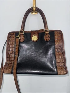 Brahmin Tuscan Addison Black Brown Croc Embossed Top Handle Bag - Picture 1 of 10