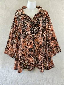 Catherines Tpp Womens 3X Black Orange Floral Button Up WhimsiGoth Fairy Grunge - Picture 1 of 12