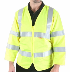 FLAME FIRE RETARDANT YELLOW HI VIZ VIS SLEEVED WAISTCOAT VEST JERKIN ZIP FRONT - Picture 1 of 2