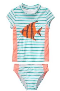 NWT Gymboree Girl Swim Shop Aqua Stripe Fish 2-Pieces Rush Guard 4 5 6 7 8 10 12 - Picture 1 of 4