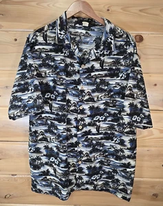 Vintage Anchor Blue Hawaiian Button Shirt Men XL Palm Tree Ocean Paradise 90s - Picture 1 of 8