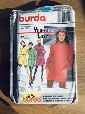 Vintage 1990s Burda 3615 Young & Easy Winter Jacket & Mini Skirt Sz 6-18 UNCUT - Image 1 of 4