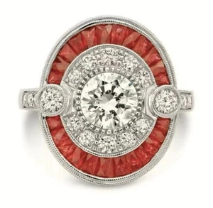 Anello cocktail matrimonio fidanzamento zirconi arancione ceco stile art deco vintage misura 8 - Foto 1 di 4