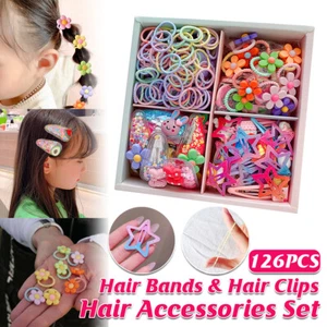 126pcs Kids Hair Accessories Set with Clips Rubber Bands Headbands Girl Gift - Picture 1 of 12