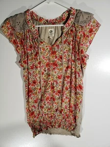 Tiny Silk Womans Small Floral Print Country Péplum Style Blouse - Picture 1 of 5