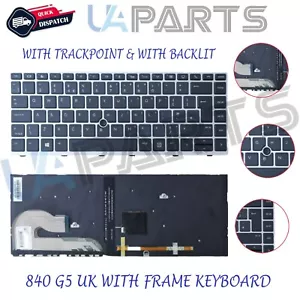 For HP EliteBook 745 G5 745 G6 840 G5 840 G6 UK Laptop Keyboard With Backlit - Picture 1 of 3