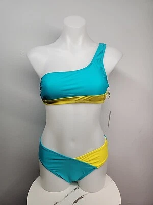 Nuevo con etiquetas Traje de baño de dos piezas Cupshe para mujer talla M azul y amarillo con top de un hombro  Foto 1 de 4